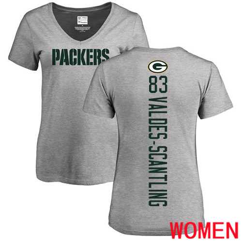 Green Bay Packers Ash Women #83 Valdes-Scantling Marquez Backer V-Neck Nike NFL T Shirt